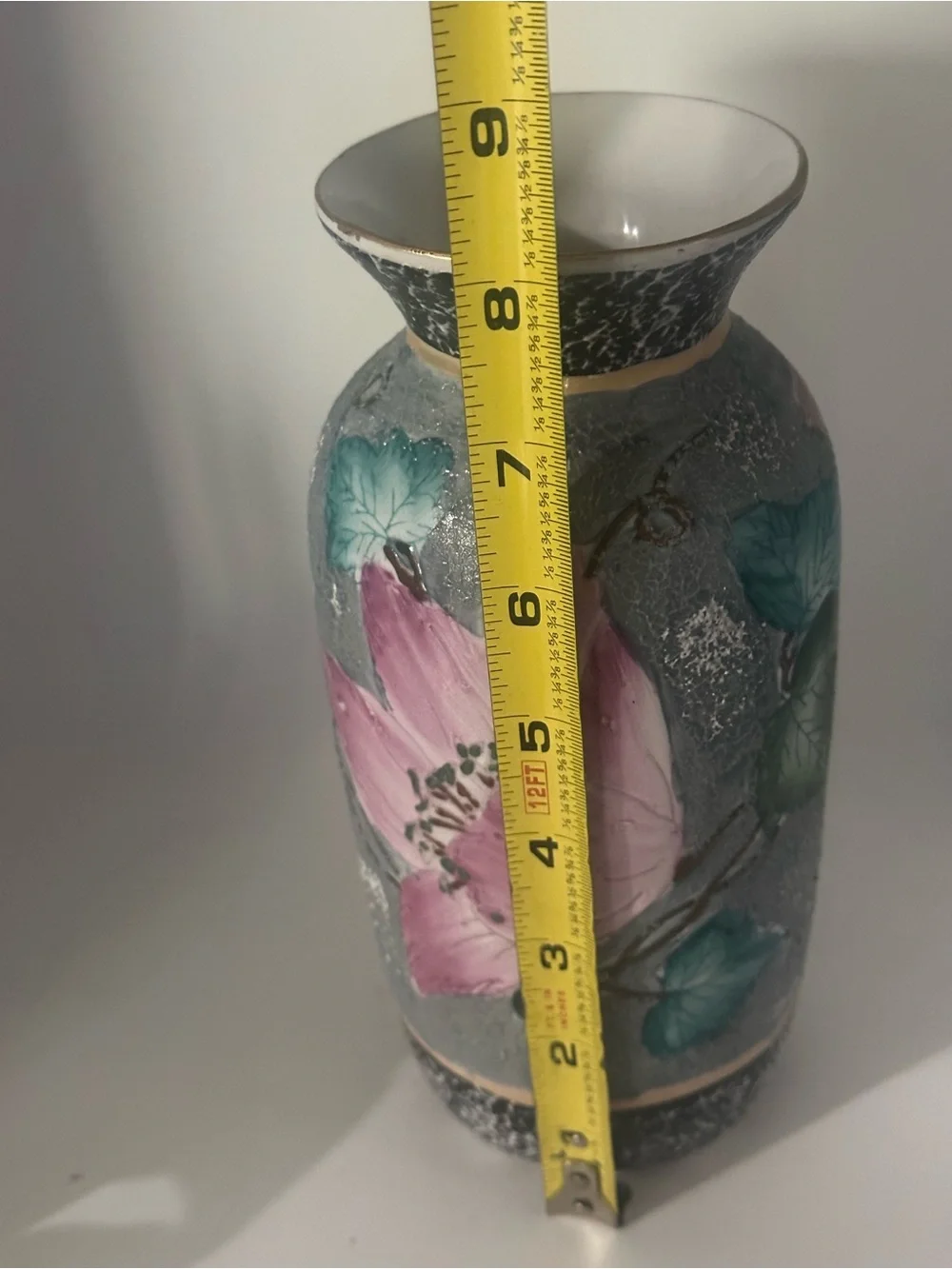 Decorative Floral Ceramic Vase with Pink Lotus Motif